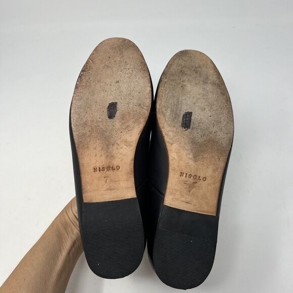 NISOLO Women’s Size 7 Black Leather Slip On Smoking Shoe Loafer Classic Flats - Picture 4 of 9